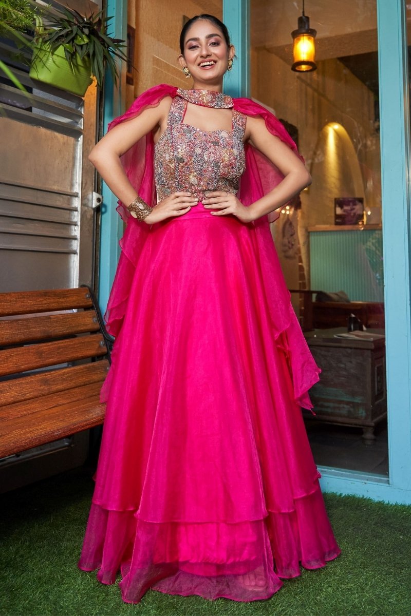 Pink Organza Heavy Embroidery & Hand Work Lehenga