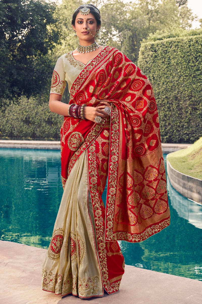 Red Color Pure Silk Heavy Work Karwa Chauth Saree
