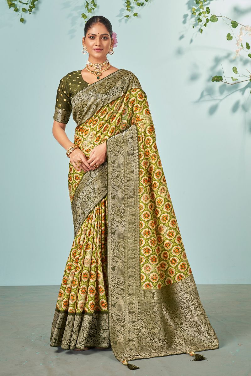 Green Dola Silk Partywear Heavy Saree