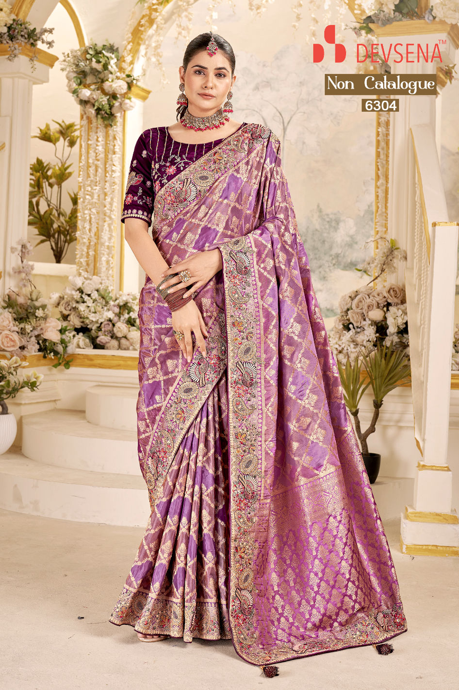Purple Tissue Jacquard Satin Viscose Saree