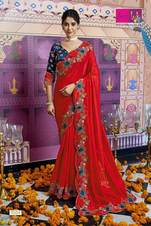 Red Vichitra Silk Saree with Intricate Detailing