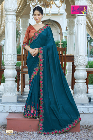 Blue Vichitra Silk