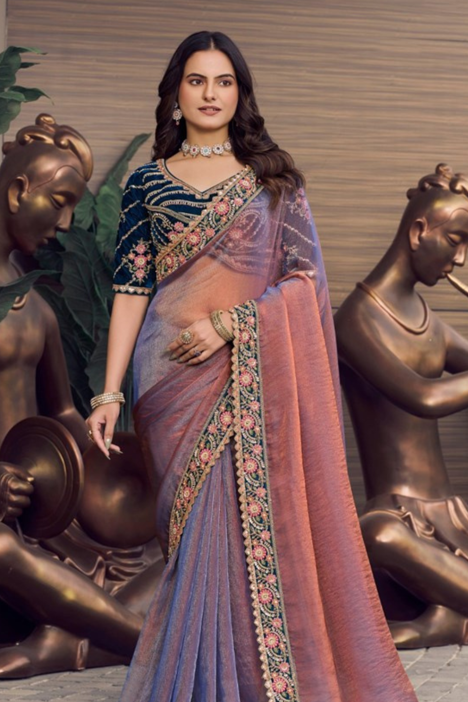 Royal Purple Handwork Saree with readymade blouse