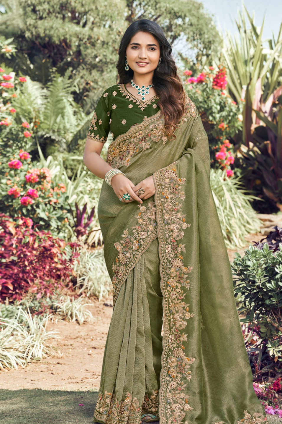 Green Embroidery Saree