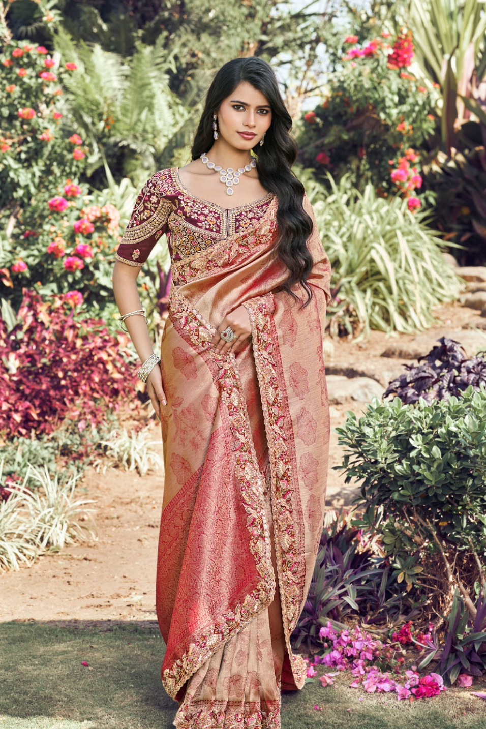 Soft Peach Handwork Saree