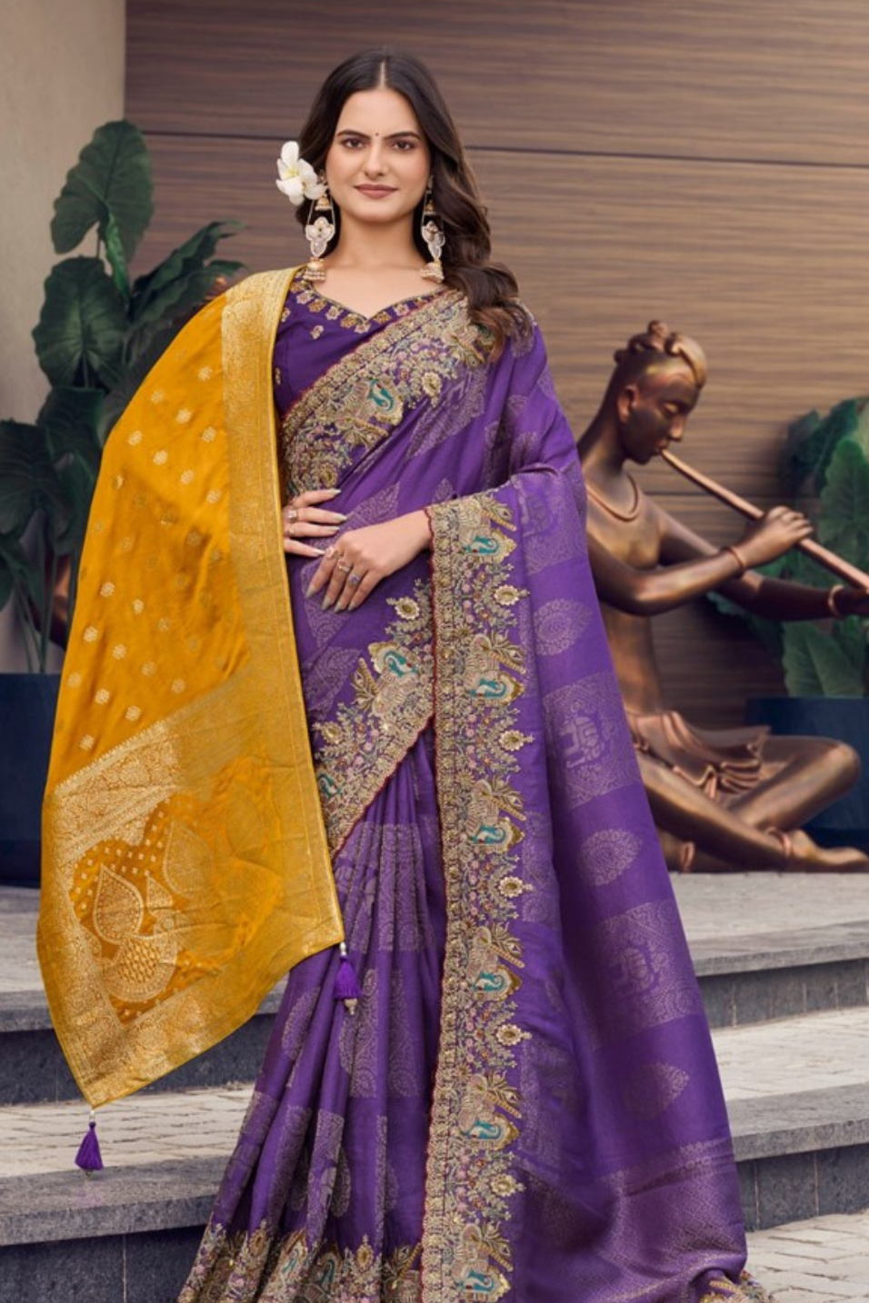 Regal Purple Embroidery Saree with extra dupatta