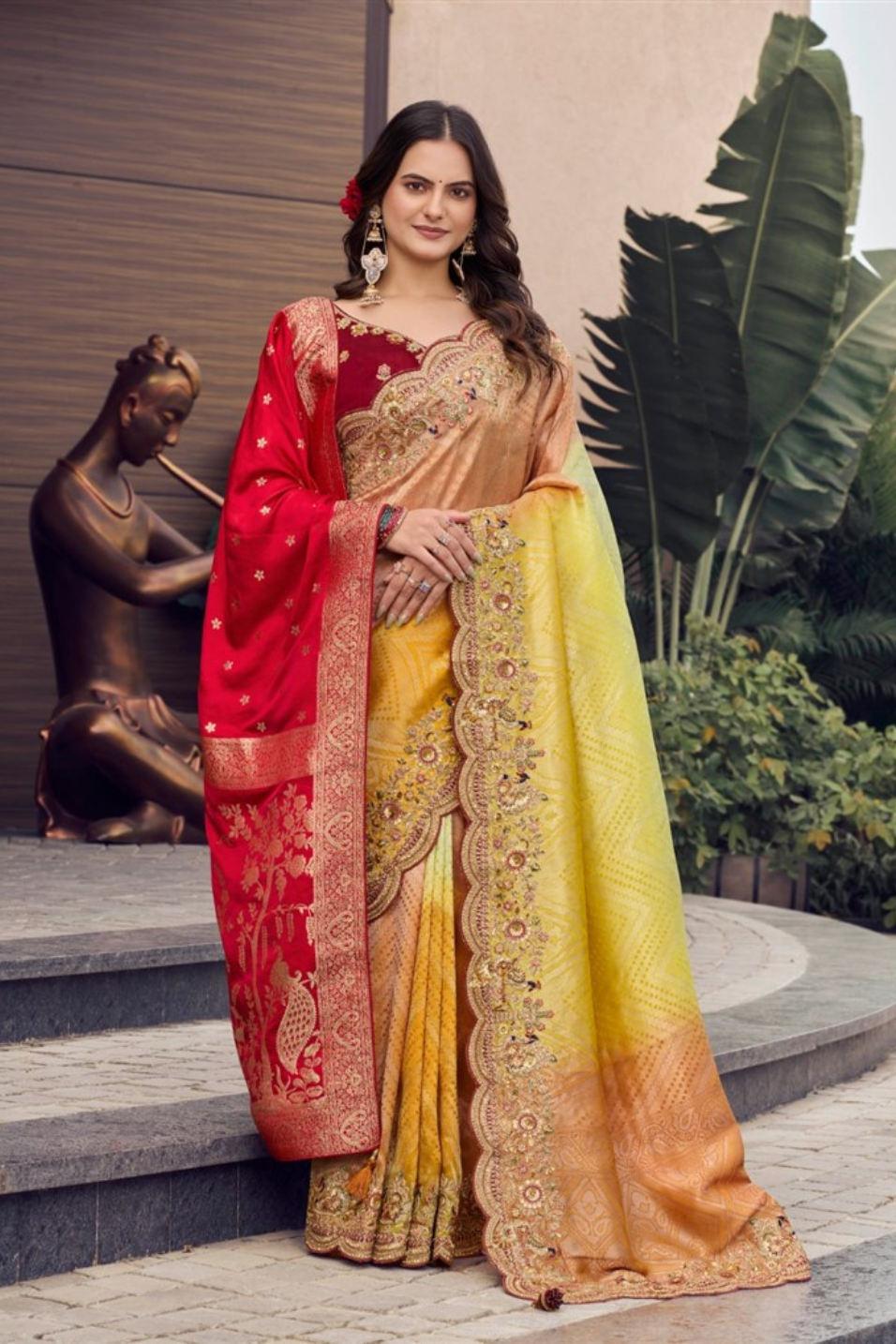 Golden Yellow Handwork Saree with extra dupatta