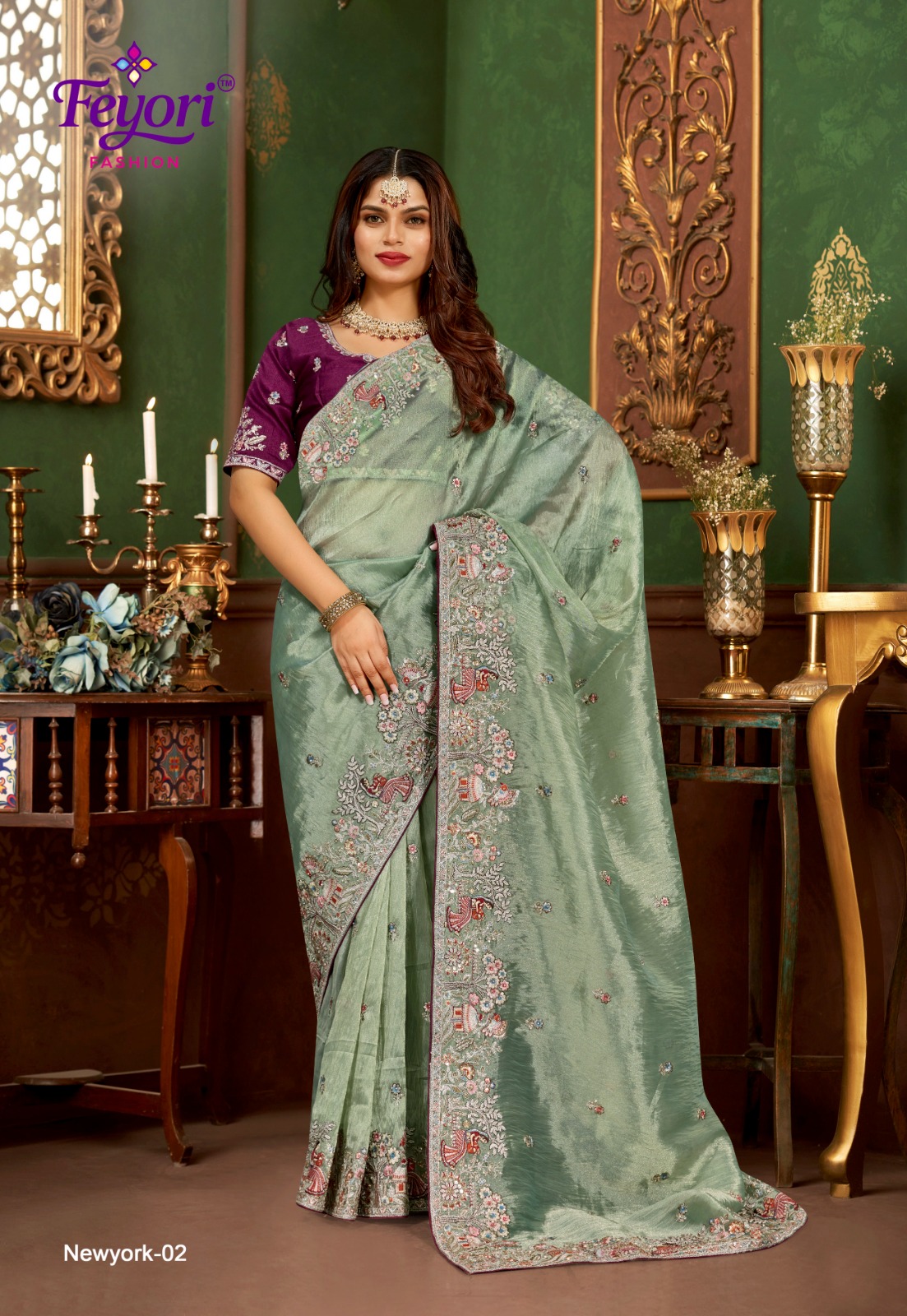 Fresh Green Handwork Saree
