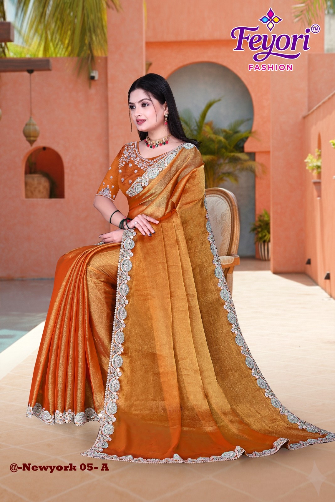 Burnt Orange Embroidery Saree