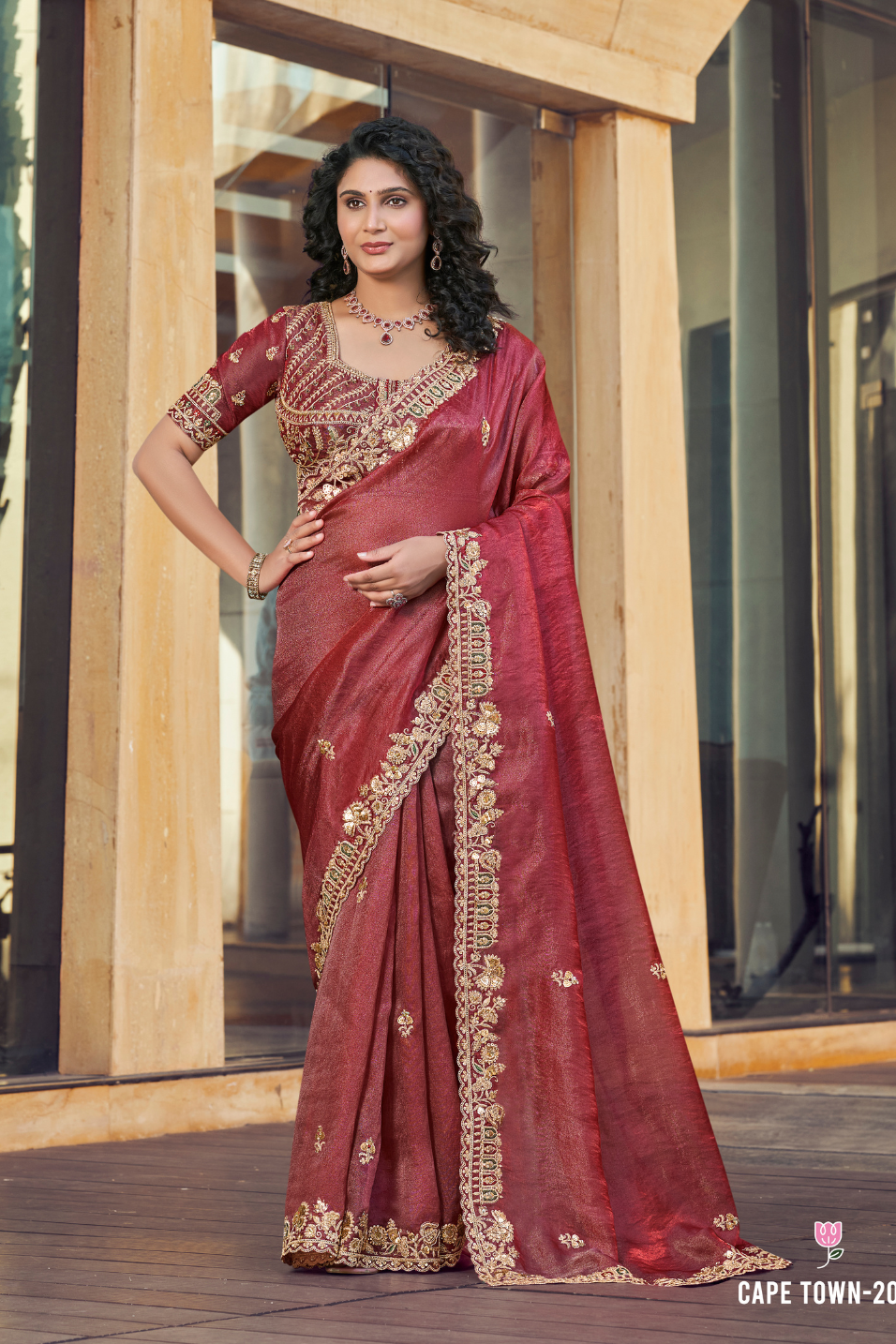 Maroon Embroidery Saree With Readymade blouse