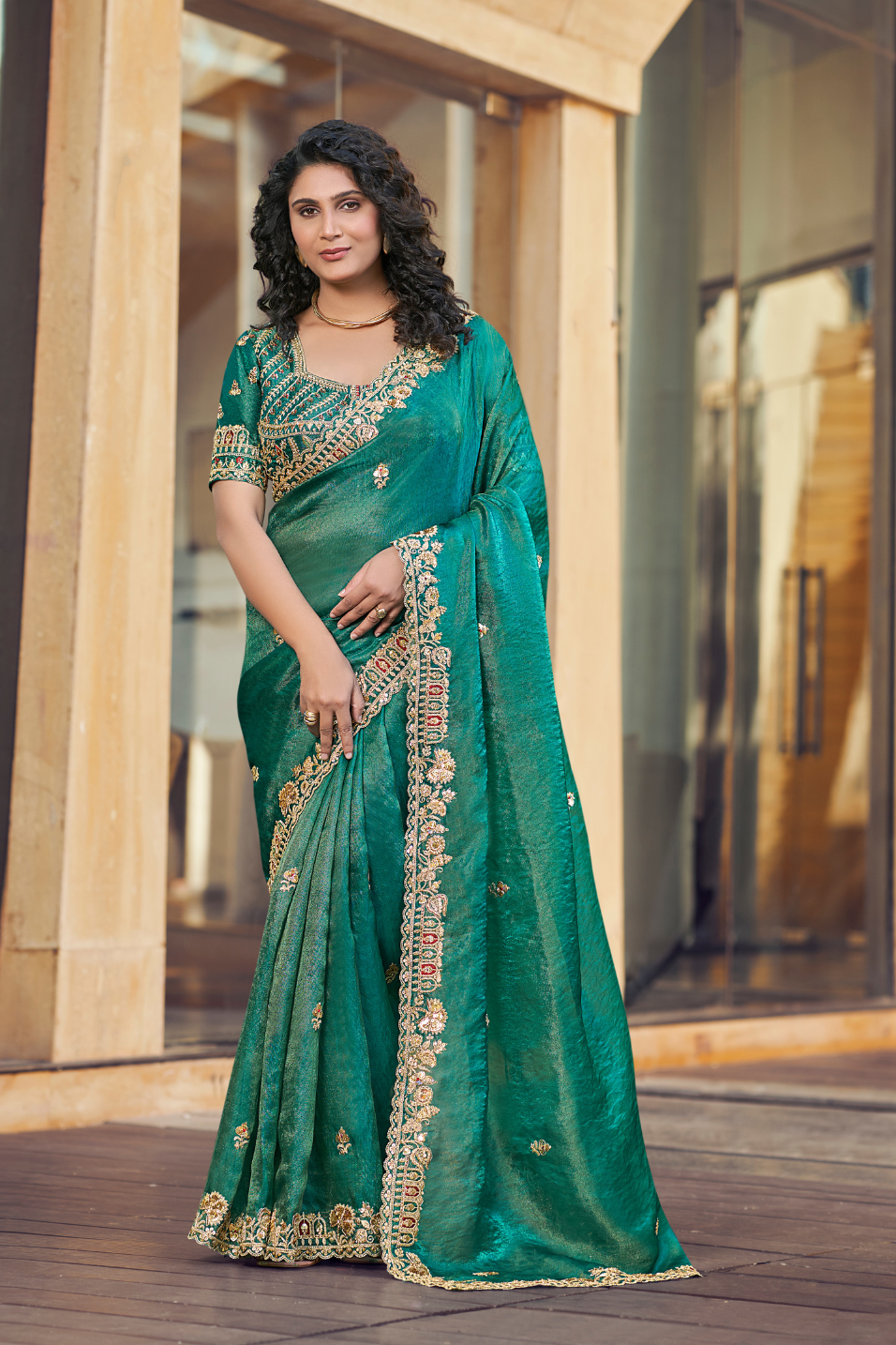 Green Handwork Saree  with Readymade blouse