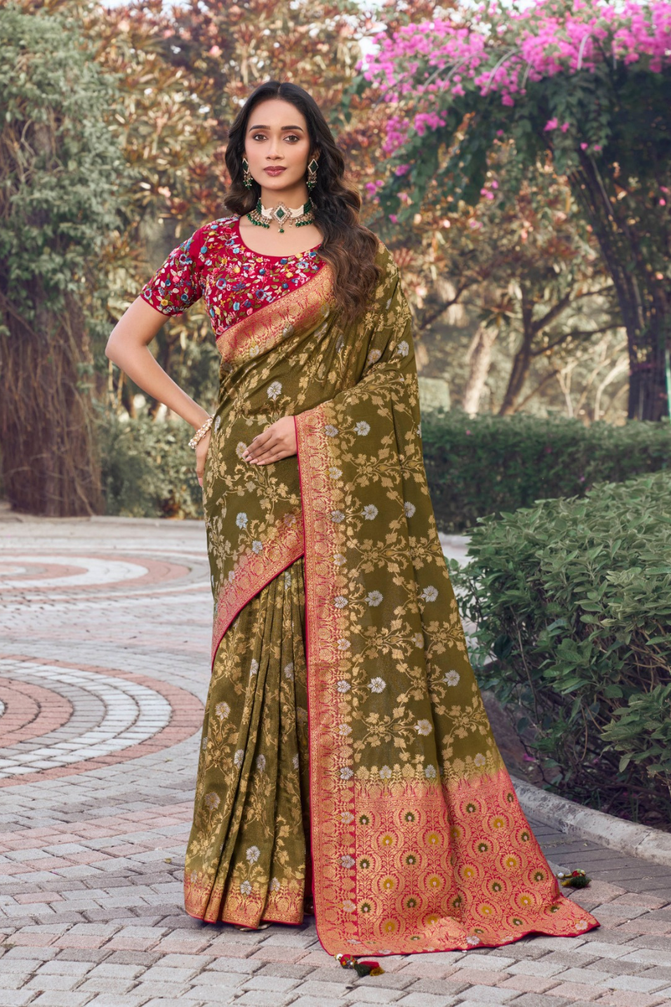 Emerald Embroidery Saree With Readymade blouse