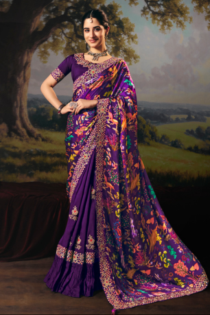 LAVENDER EMBROIDERY HAND WORK SAREE