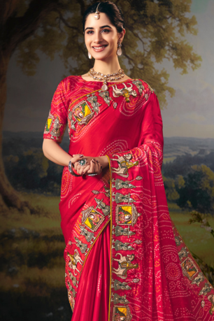 RED EMBROIDERY HAND WORK SAREE