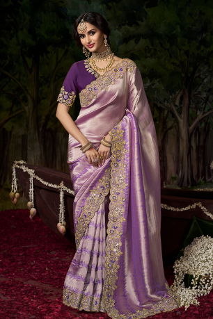 PURPLE EMBROIDERY HAND WORK SAREE