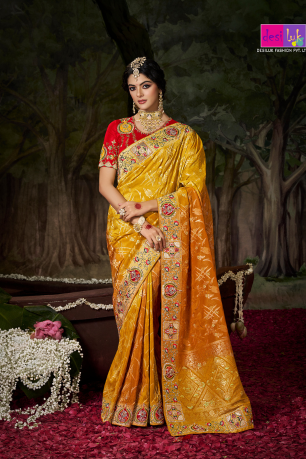 YELLOW EMBROIDERY HAND WORK SAREE