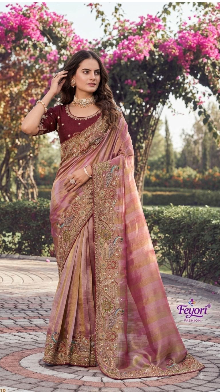 Wine Maroon Designer Embroidered Saree